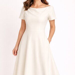 NWT Tahari Arthur S. Levine REENA Vanilla $129 Solid Short Sleeve Dress 8P